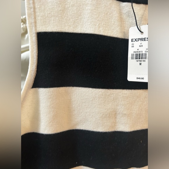 Express Black and White Striped Sleeveless Top w Zipper in front. High Neck - Picture 2 of 2